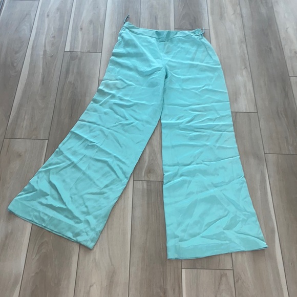 VGUC Ralph Lauren 100% Silk Size 12 Teal Blue Green Turquoise Dress Pants Slacks - Picture 1 of 13